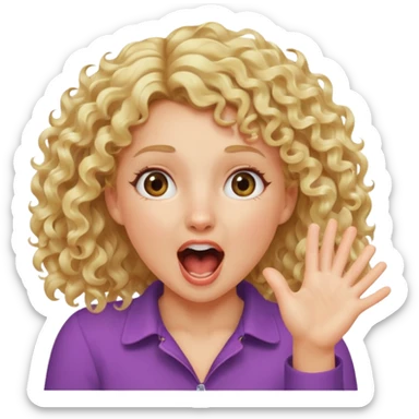 Emoji di ragazza bionda riccia che urla felice e mette una mano ben aperta in faccia davanti gli occhi sticker