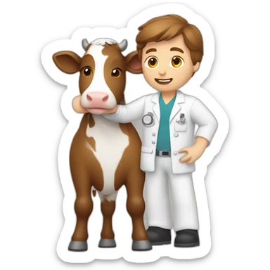 Vet male with brown hair petting cow sticker