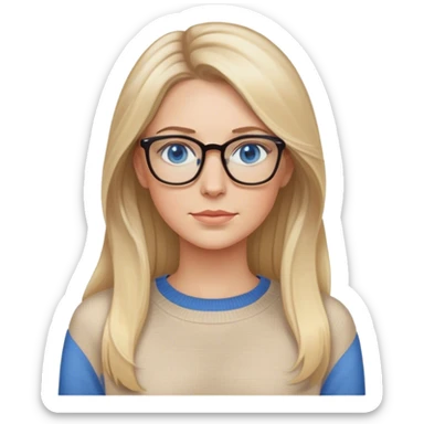 Adult White women, long blonde balayage hair, no smile, beige sweater, blue eyes and glasses  sticker