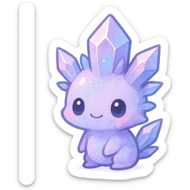 chibi kawaii style crystal sprite creature, pastel blend of purple, blue, and pink colors, cute and small sticker