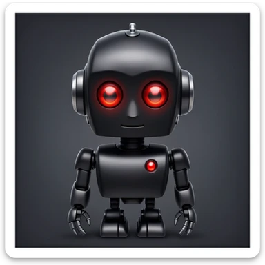 black robot with white led red eyes, red background sticker