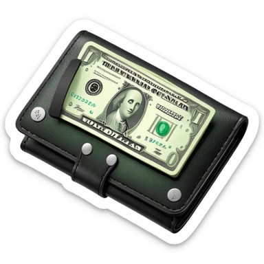 black leather wallet with green dollar bills sticking out sticker