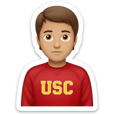 white man with brown hair in a red sweatshirt with USC in yellow letters sticker