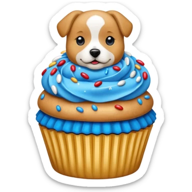 Cupcake  with a  dog  and with gloden and silver and blue and red icing  sticker