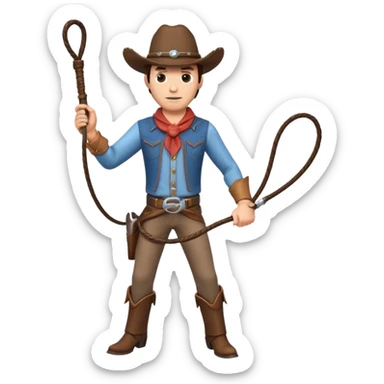 cowboy man holding a whip, dynamic pose, western outfit, adventure vibe, 3D cartoon, mobile game icon style, clean background, no text, no watermark
 sticker