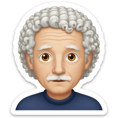 Old white man with curly white hair, hazel eyes, without a mustache sticker
