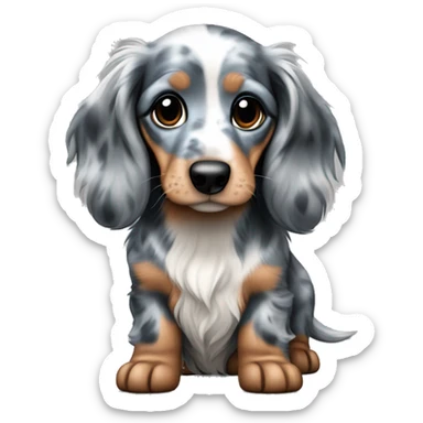 Blue Merle long haired Dachshund Puppy full body sticker