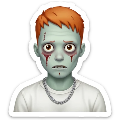 Zombie with freckles white shirt low taper fade haircut silver chain Cuban style sticker