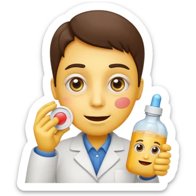 Can you create an emoji where it’s a basic yellow face emoji with wide crazy eyes and a small smile as well as blushed cheeks, and have it holding a pill near its mouth while a prescription bottle is next to it sticker