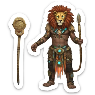 A lion shaman cyberpunk sticker