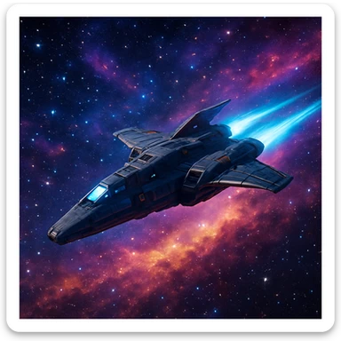 spaceship flying through stars, sci-fi style sticker