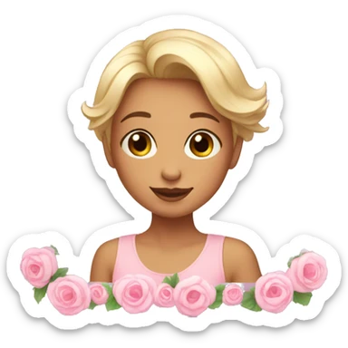 girl taking mirror selfie holding phone pink flowers short hair sticker