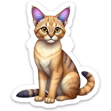 Colorful exotic iridescent tropical shiny Fantasy-Siamese-Bobcat-Caracal-Moth-Scottish-Fold-feline-Fakémon-feline-hybrid (full body) sticker