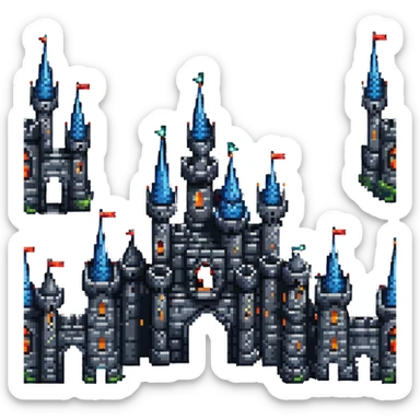 fantasy castle with towers and glowing windows sticker