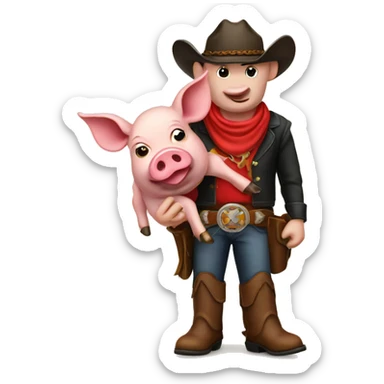 Cowboy pig holding a rudbull sticker