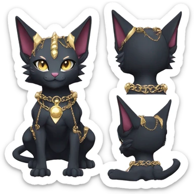 cool anthro punk kawaii edgy distinguished pretty elegant beautiful fantasy black ethereal nargacuga-Noivern-sphynx-Quiana-Fakemon collar harness gold chains necklace full body sticker