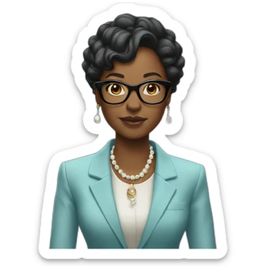 boss black woman, glasses, baby blue blazer, pearl necklace sticker