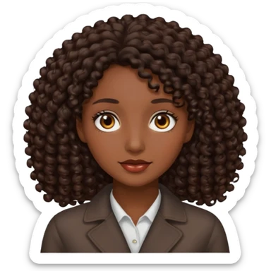 mujer pelo rizado pero no tanto,  largo color marron oscuro, ojos marrones oscuros sticker