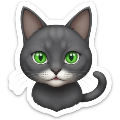 full body view of beautiful female solid dark grey cat with green eyes, grey face, white toes/paws and small white patch on her chest sticker