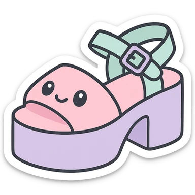 Transform these primarily black kawaii gothic shoes with pink and pastel accents, silver studs and chains, into platform sandals, no socks, no hearts, transparent background sticker