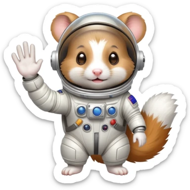 space hamster in a spacesuit waving his hand sticker