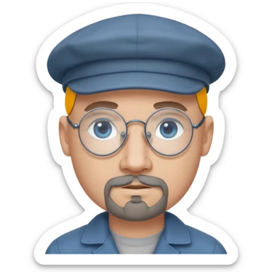 Bald Male flat cap wire rim glasses goatee blue eyes grey goatee sticker