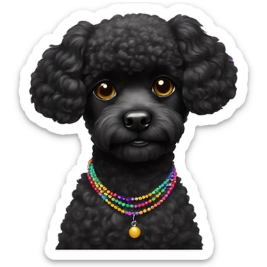 Small Black Poodle with one  colorful bead necklaces sticker