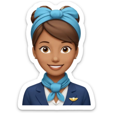  flight attendant, Light Brown skin, brown hair in a bun, neck scarf sticker