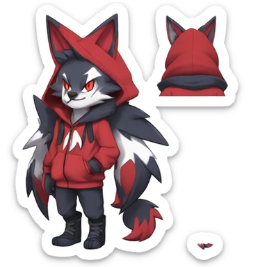 Edgy Cool Anthro Zoroark-Zangoose-Litten Fakemon Fursona Hoodie Full Body sticker