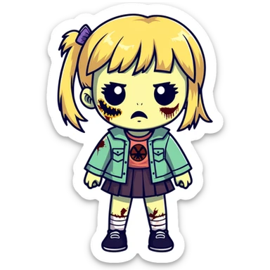 blonde zombie girl with bangs sticker