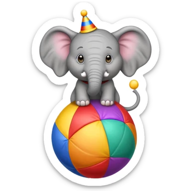 A circus elephant standing on a ccolorful ball sticker
