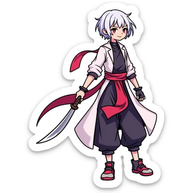 Jett from Valorant, a female character with short white hair, holding kunai knives, wind abilities sticker