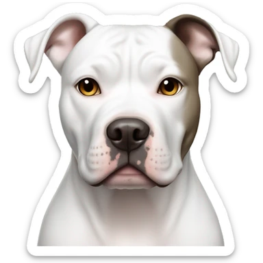 White American Staffordshire terrier with light gray/brown patches by only her left ear and blue eyes sticker