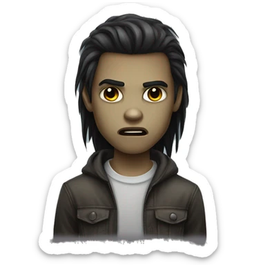 teen light skin boy zombie with long dark hair and dark eyes sticker