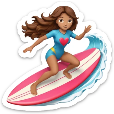 Woman with brown hair surfing wave in 3d heart sticker