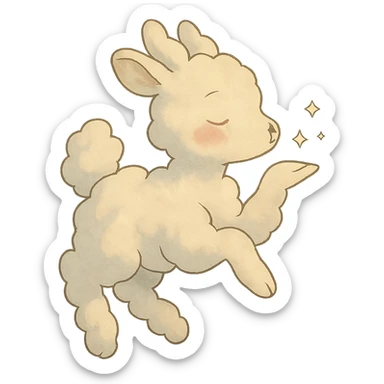 ghibli-inspired vanilla cloud doe, floating, with rosy cheeks, blowing a kiss with sparkles, soft and dreamy sticker