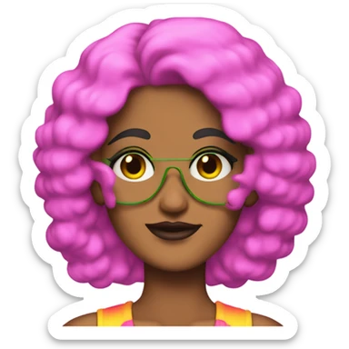 Tanned woman with black hair dressed in 1980s hair, makeup, and neon attire  sticker