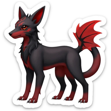 Dusky Soot-Black and Crimson-Gleaming Ember-Veined Gothic Draconic Houndour-Umbreon-Zoroark-hybrid creature (full body) sticker