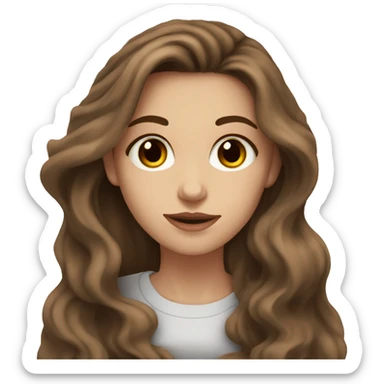 White girl brown eyes with long wavy brown hair drinking coffee sticker