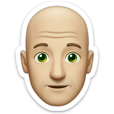 55-year-old man, a long nose, green eyes, bald sticker