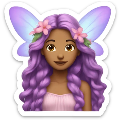 Beautiful, flower, fairy, pink, blue, purple, long hair, tan skin sticker