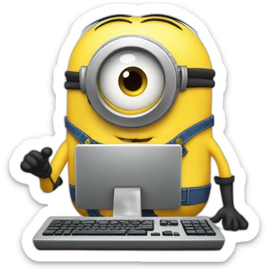 minion with desktop computer works deeply sticker