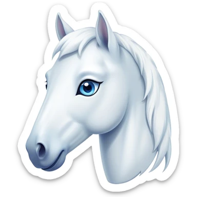 Cinematic Cute White Horse Portrait Emoji, Head tilted playfully and inquisitively, showcasing a glossy white fur with a luminous sheen and gentle, expressive blue eyes, Simplified yet irresistibly adorable features, highly detailed, glowing with a warm, friendly glow, high shine, affectionate and spirited, stylized with a touch of whimsy, bright and endearing, soft glowing outline, capturing the essence of a mischievous yet loving horse, so playful it feels like it could prance out of the screen and into your arms! sticker