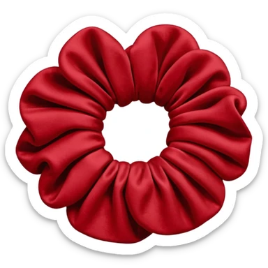 emoji of an isolated red velvet scrunchie, plush velvety texture with soft fiber shadows, rich deep red color, gathered fabric folds, matte and cozy finish, no person, no hair, not worn, simple rounded shape, soft warm shading sticker