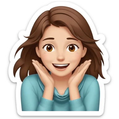 A pretty girl with brown hair and brown eyes putting her hands around her neck and laughing in distress  sticker