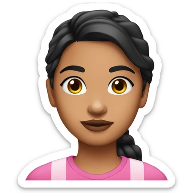 Kalinago girl with straight nose, pink lipgloss, black short wavy hair and pink shirt  sticker