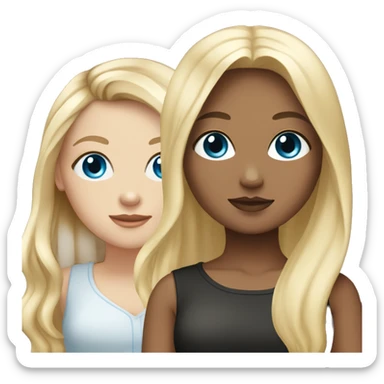 White girl, long blonde hair with blue eyes and  another girl who is Colombian with black hair  sticker