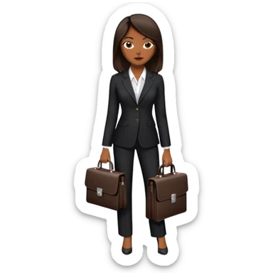 dark brown woman with dark brown mid-length straight hair in a black pant suit executive with briefcase sticker