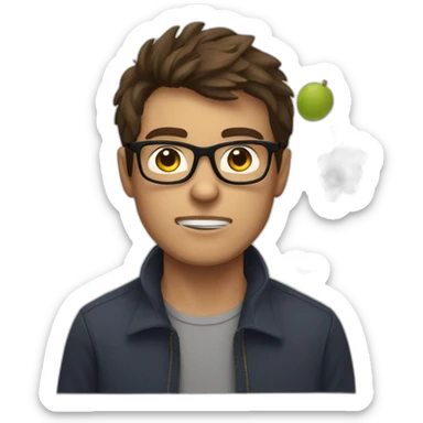 brown haired young and angry men with glasses, throwing grapes energetically sticker