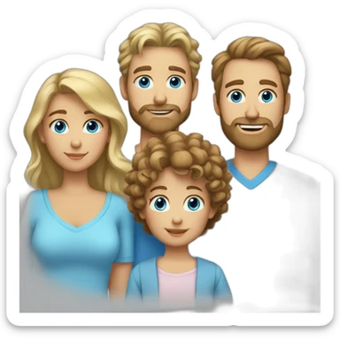 a family with a mother blond-curly hair, dad brown hair-beard, son brown hair-blue eyes, daughter blond long hair-blue eyes sticker